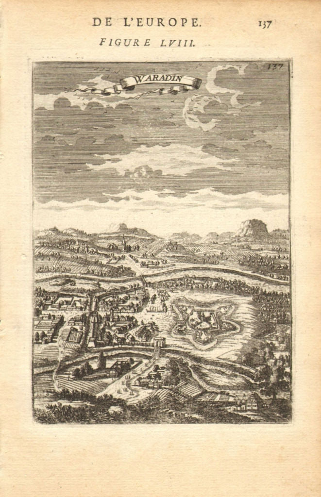ROMANIA. Decorative view of the town of Waradin (Oradea/Nagyvárad). MALLET 1683